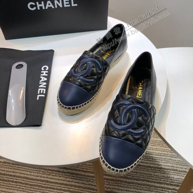 Chanel女鞋 香奈兒頂級版本漁夫鞋 黑皮蘭皮標  naq1106